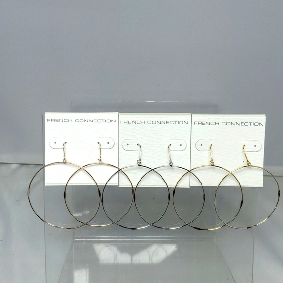 3 pairs French connection large flattened Earrings gold-silver-rose gold - Picture 2 of 6